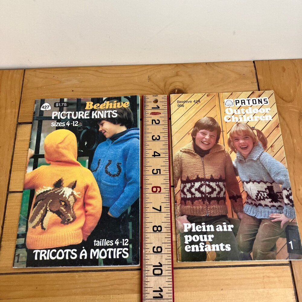 Outdoor Picture Knits Beehive 427 & Patons 424 Children's Knit Cardigan Patterns